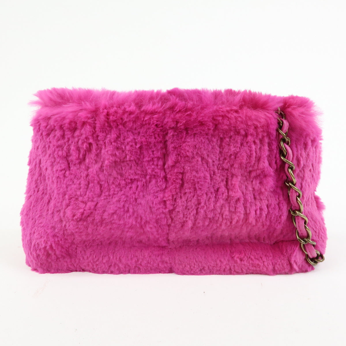 CHANEL Lapin Rabbit Fur Leather Chain Shoulder Bag Puple