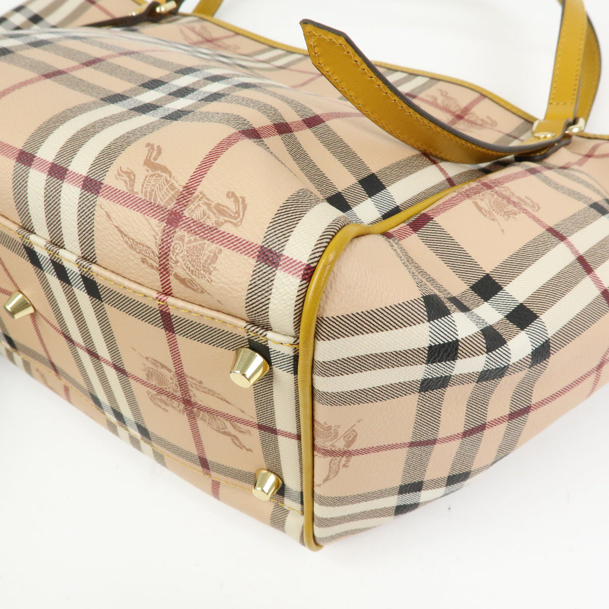 BURBERRY Haymarket Check PVC Leather Tote Bag Beige Mustard Yellow