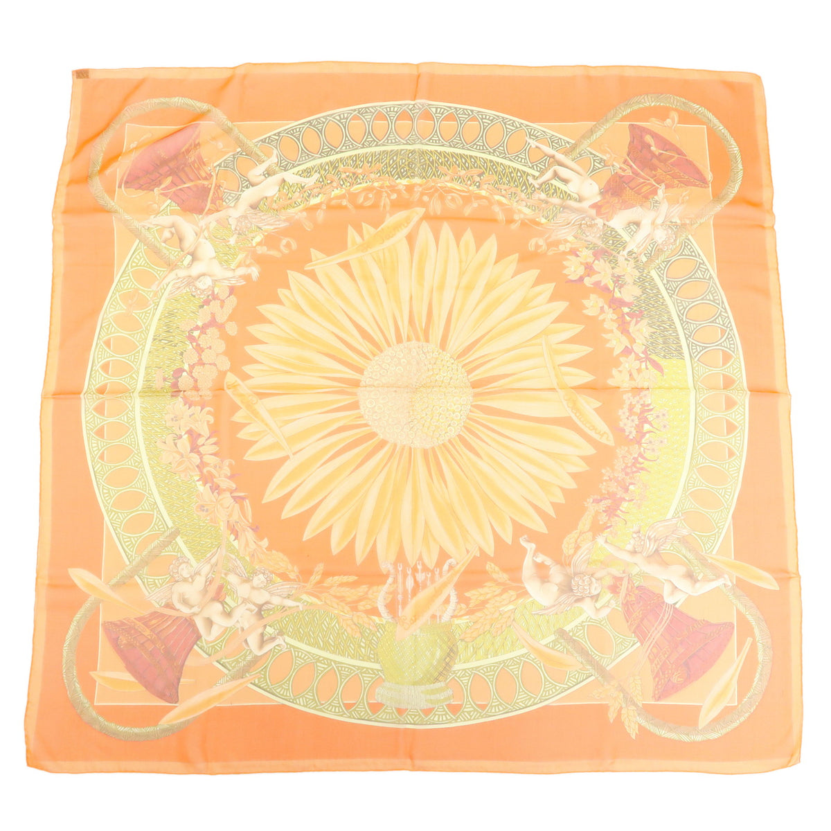 HERMES Carre 90 Silk 100% Scarf AMOURS Orange
