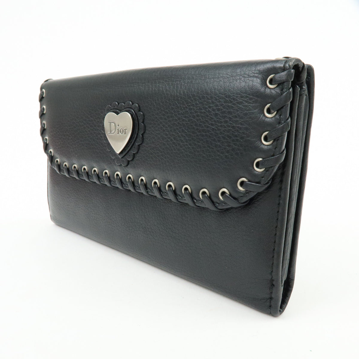 Christian Dior Heart Ethnic Line Leather Long Wallet Black