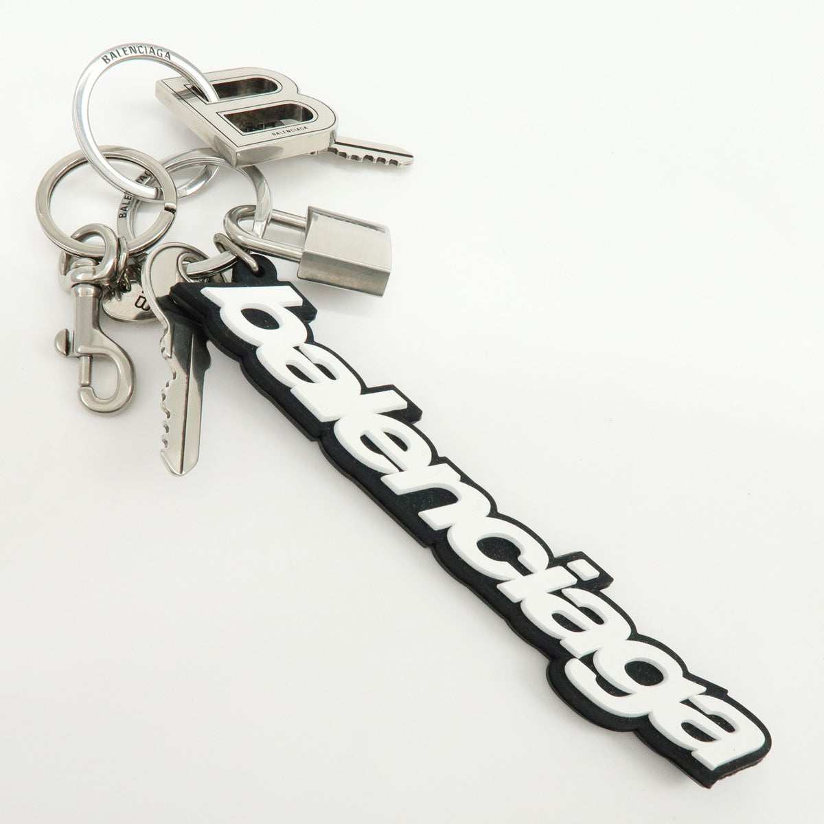 BALENCIAGA Kit Rubber Brass Bag Charm Key Chain Black White