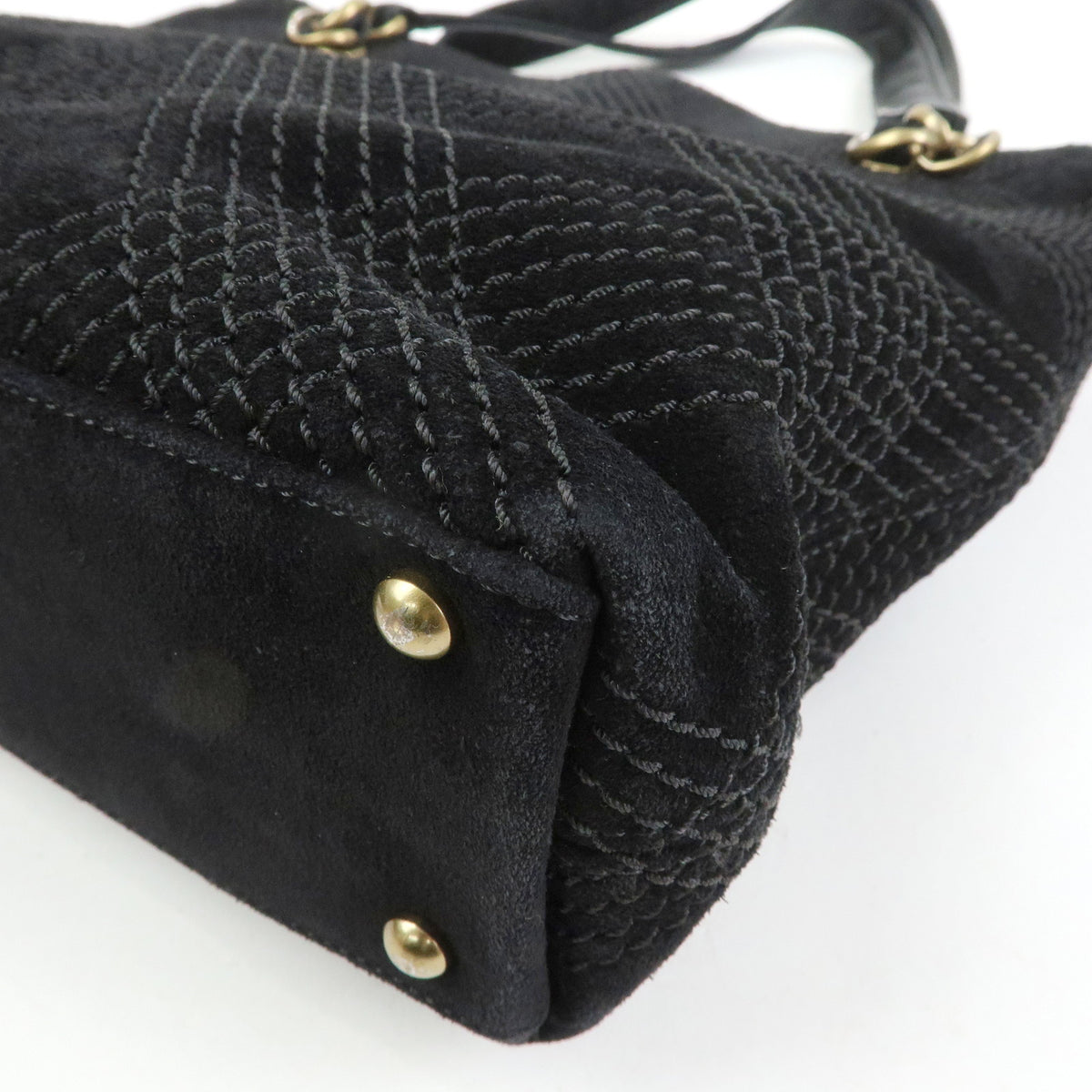 CHANEL COCO Mark Wild Stitch Suede Leather Shoulder Bag Tote Bag Black