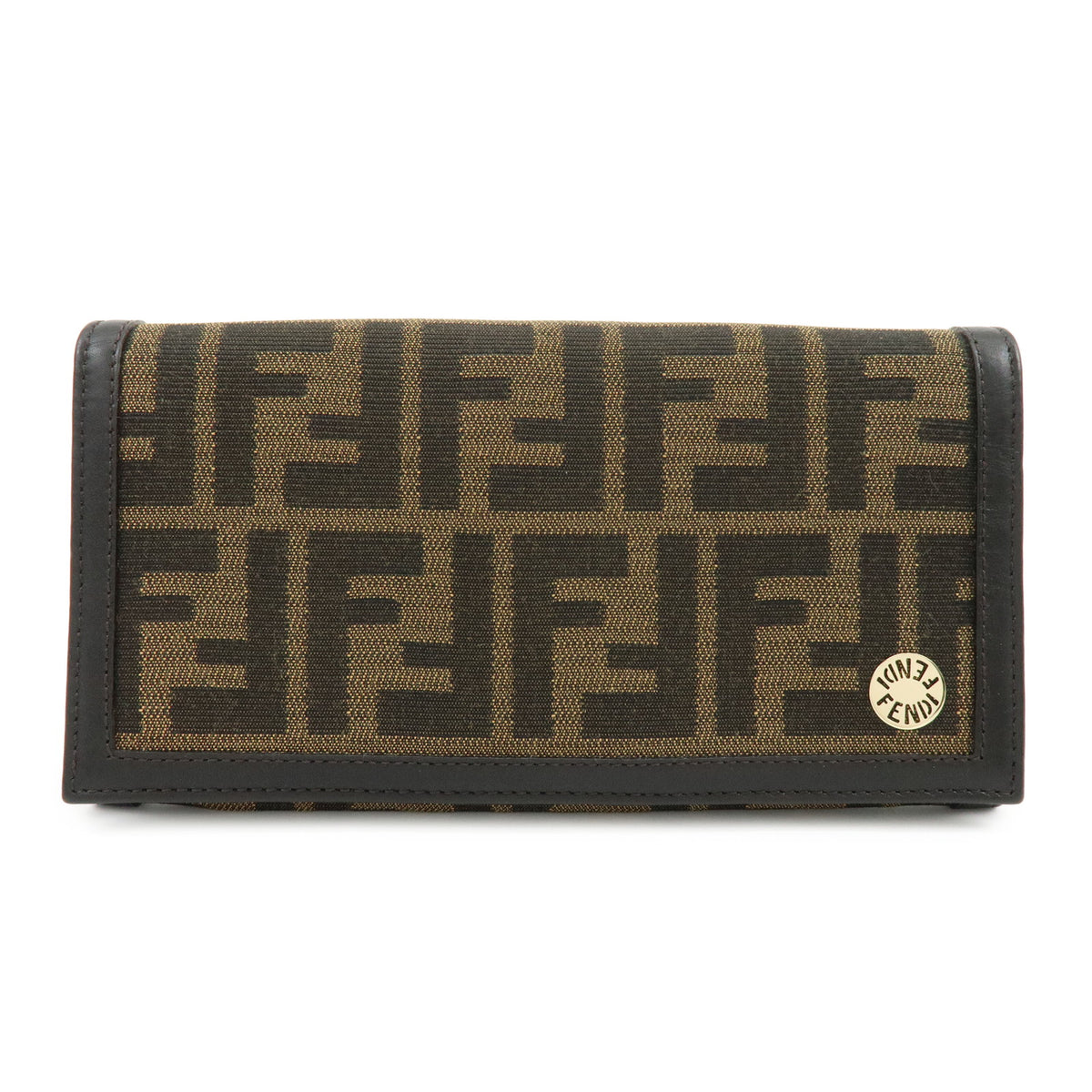 FENDI Zucca Jacquard Canvas Leather Bi-fold Long Wallet Brown 8M0000