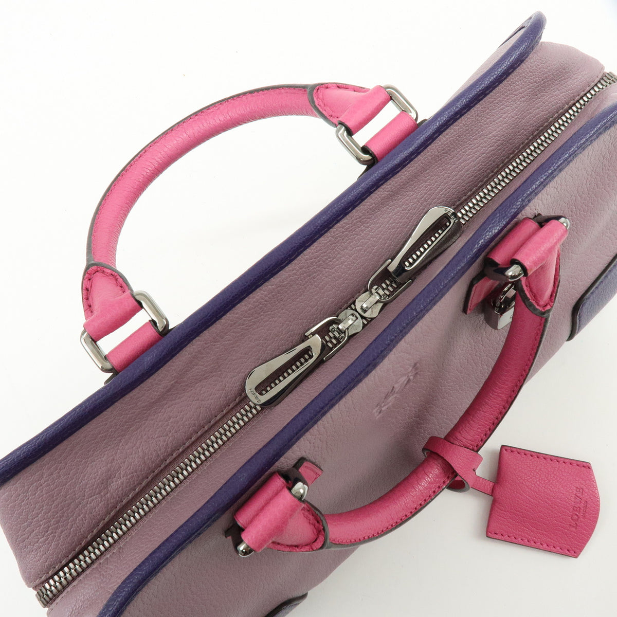 LOEWE Anagram Amazona 28 Leather Hand Bag Tote Bag Purple Pink