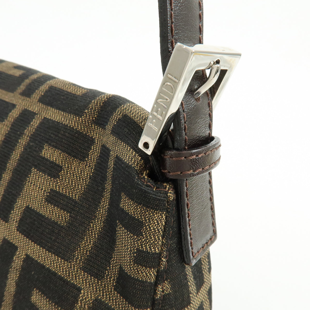 FENDI Zucca Mamma Baguette Jacquard Canvas Leather Shoulder Bag 26325