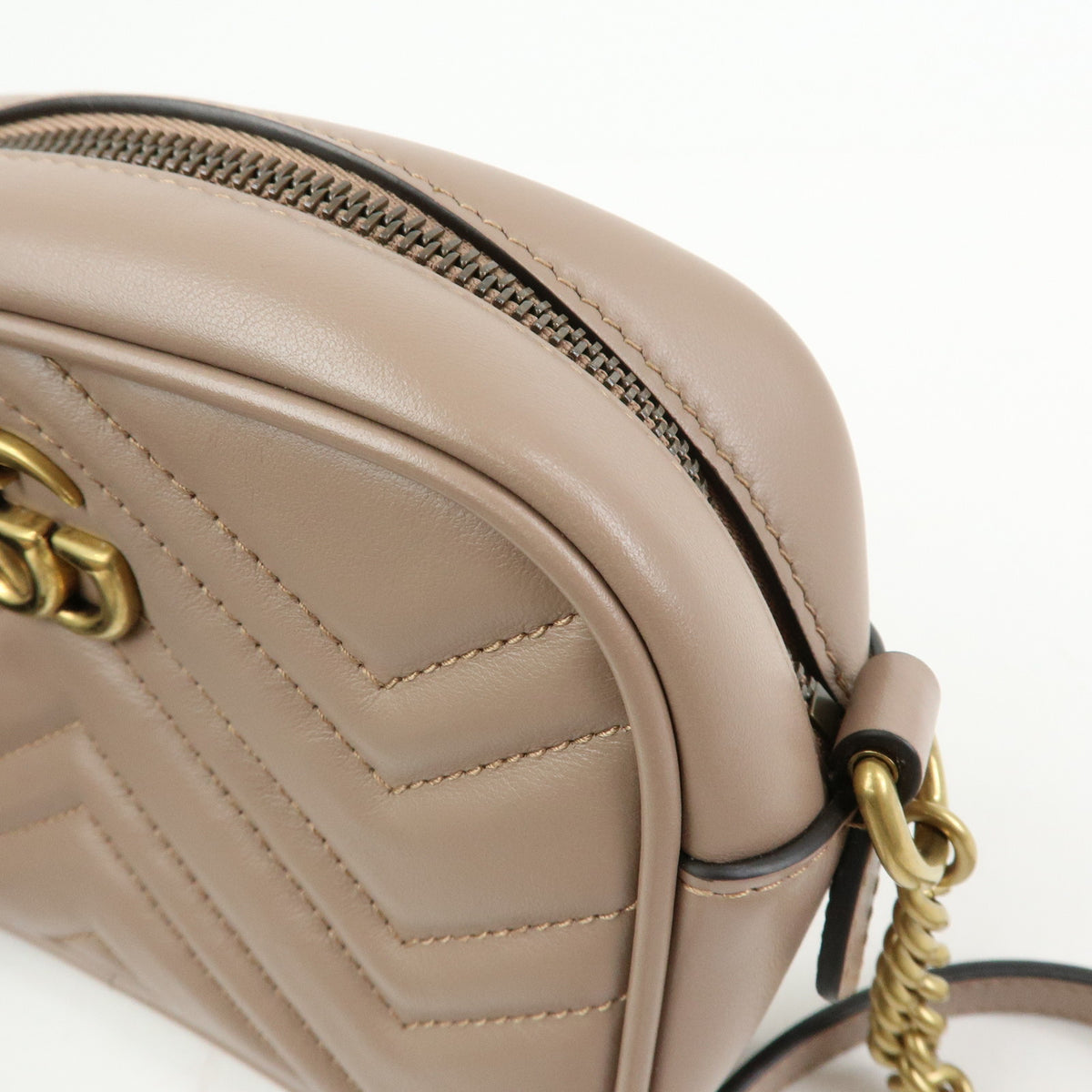 GUCCI GG Marmont Double G Leather Chain Shoulder Bag Pink Beige 448065