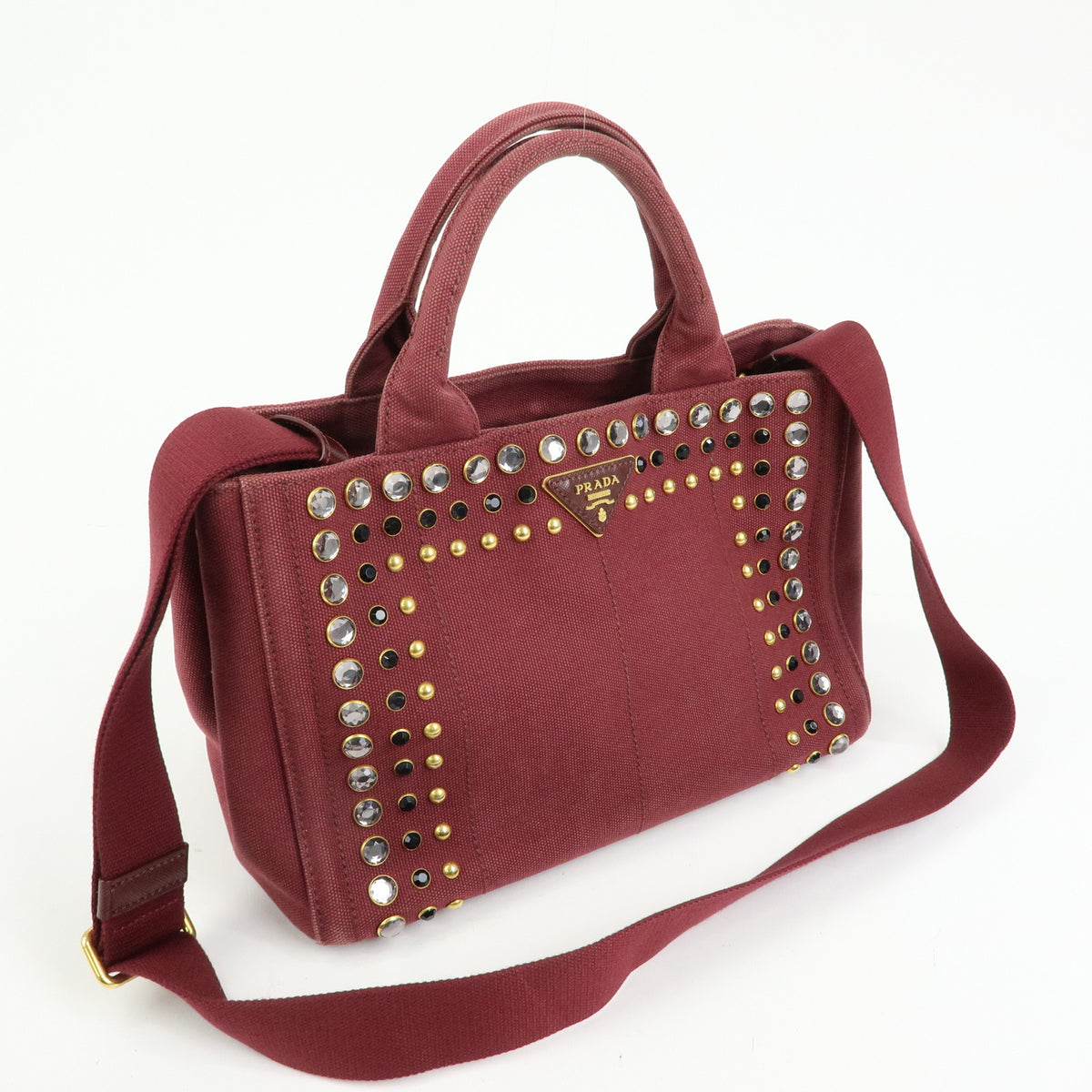 PRADA Triangle Logo Canapa Mini 2Way Tote Shoulder Bag Bordeaux B2439O