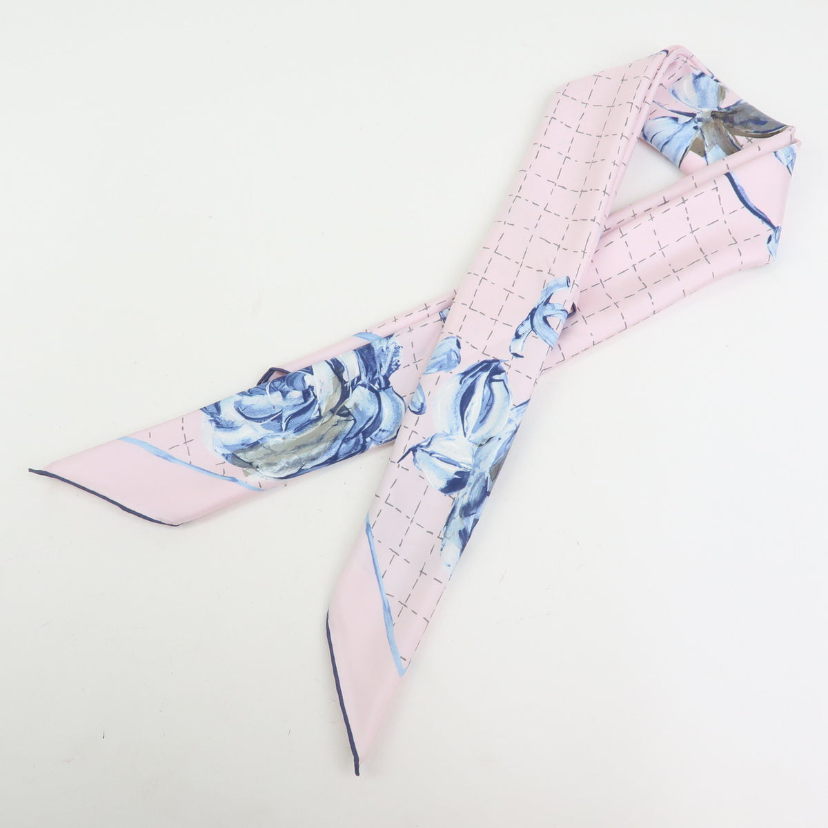 CHANEL COCO Mark Silk 100% Scarf Flower Rose Pink Blue