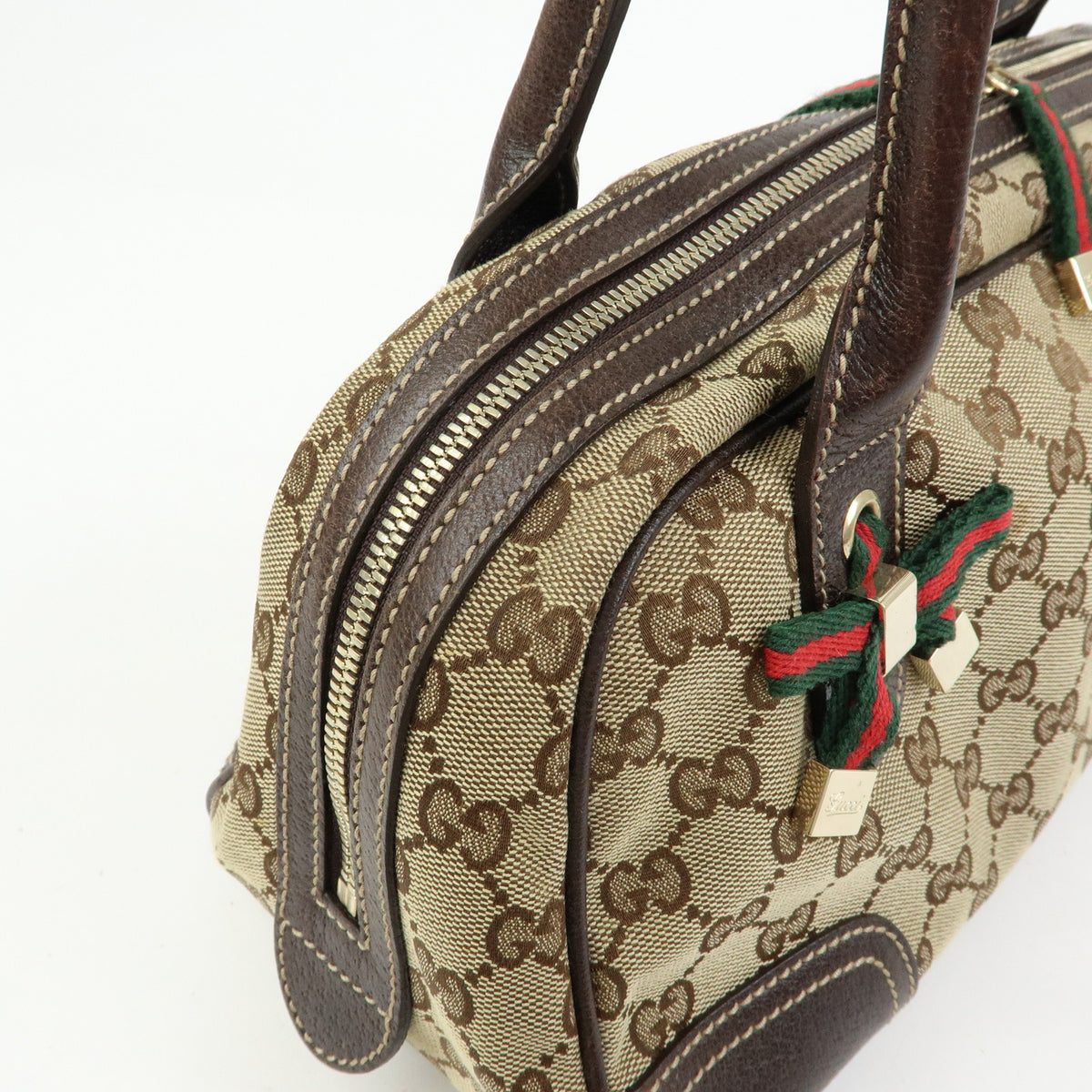 GUCCI Princy Sherry GG Canvas Leather Boston Bag Beige Brown 161720