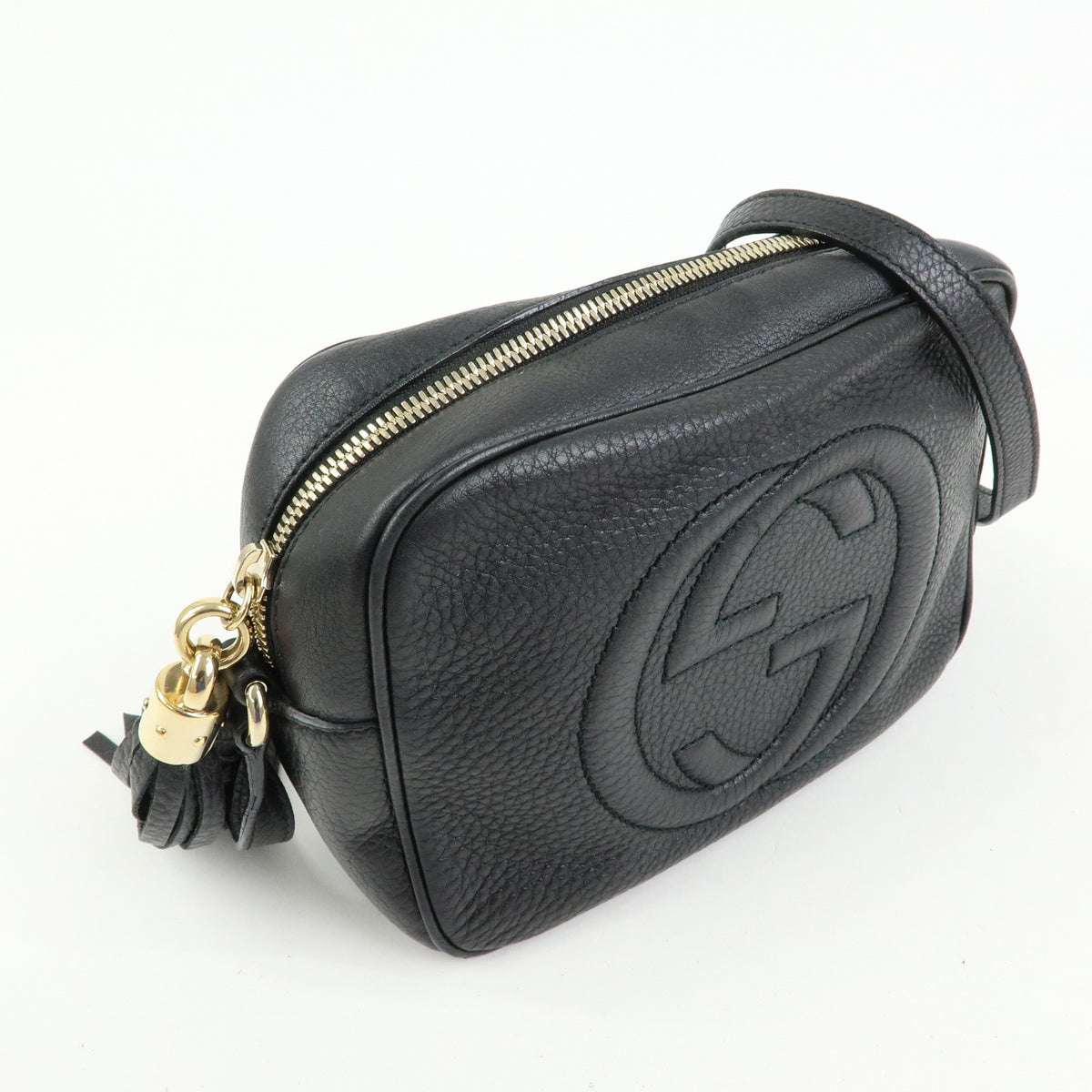 GUCCI Interlocking G SOHO Leather Shoulder Bag Fringe Black 308364
