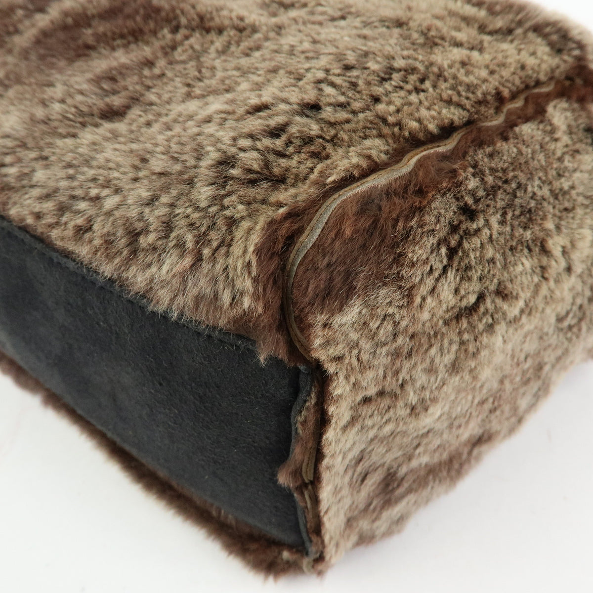 CHANEL COCO Mark Lapin Suede Fur Hand Bag Tote Bag Brown