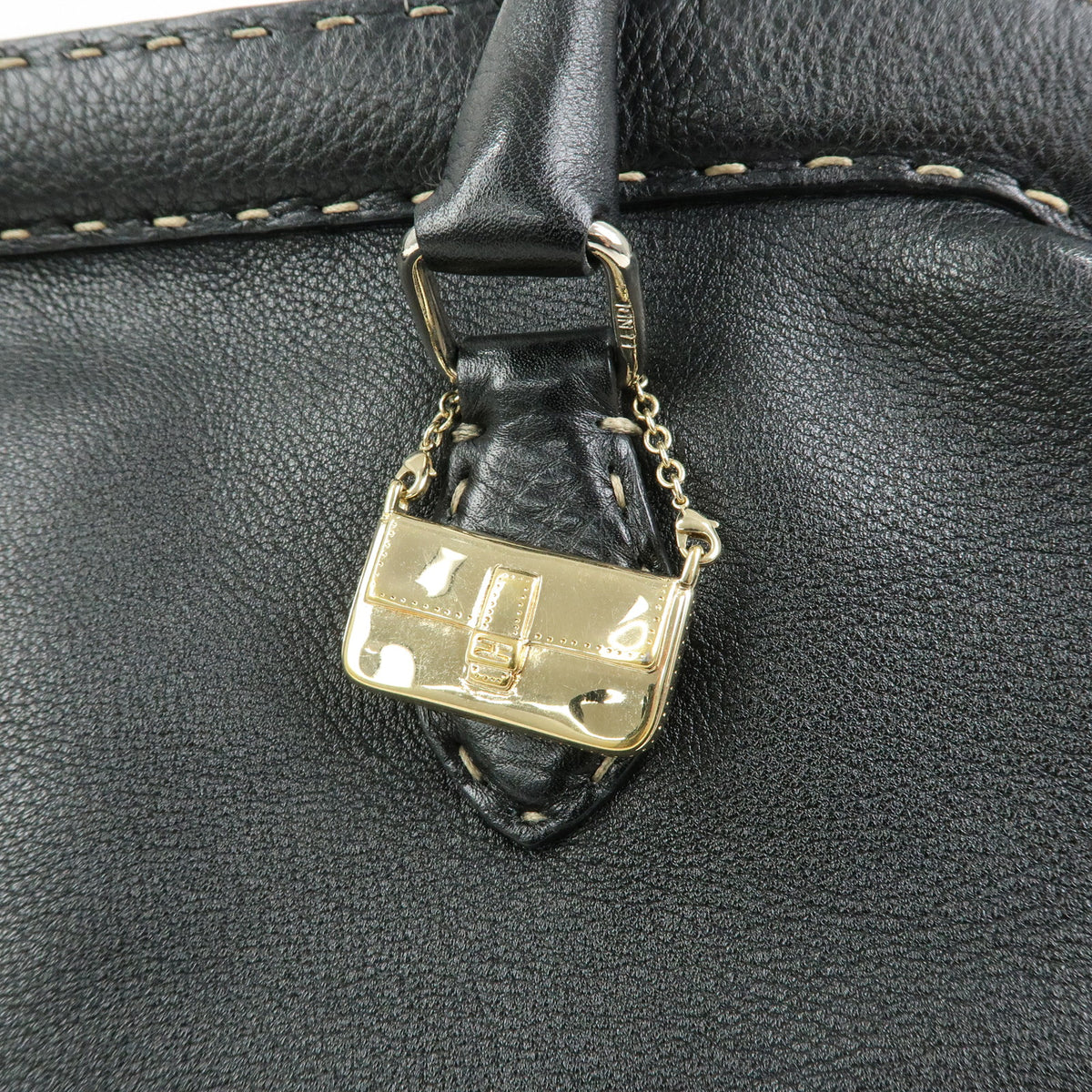 FENDI Selleria Leather Doctor's Bag Hand Bag Black 8BN076