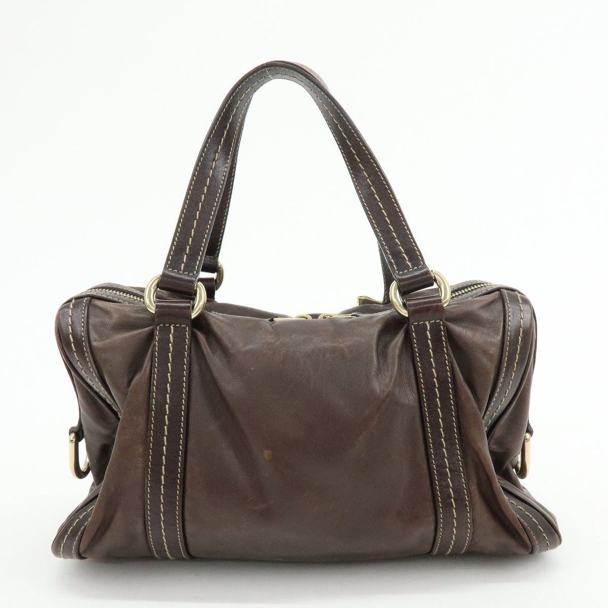 GUCCI Duchessa Leather Mini Boston Bag Hand Bag Dark Brown 181487