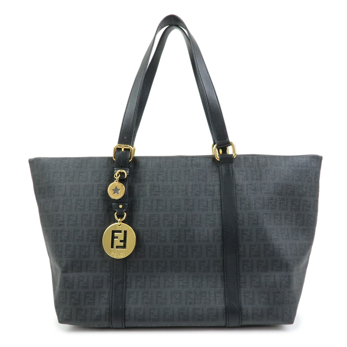 FENDI Zucchino PVC Leather Tote Bag Shoulder Bag Black 8BH215