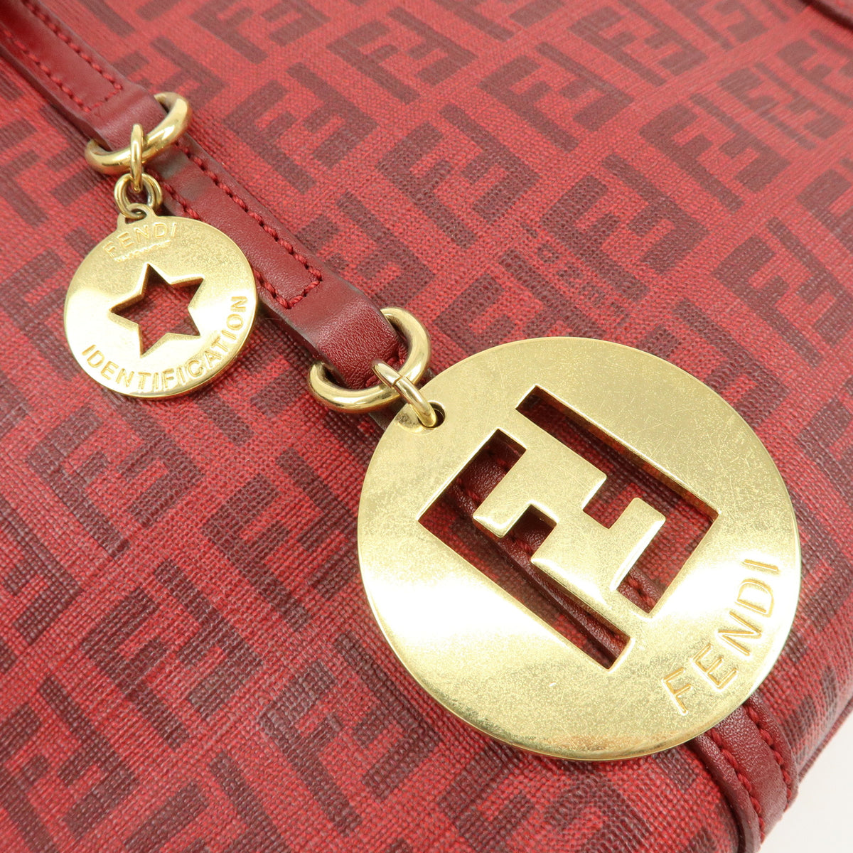 FENDI Zucchino PVC Leather Tote Bag Hand Bag Red 8BH214