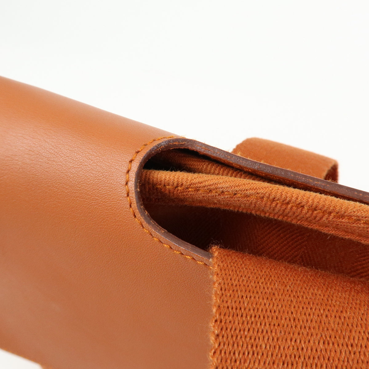 HERMES Valparaiso MM Toile Chevron Leather Hand Bag Orange