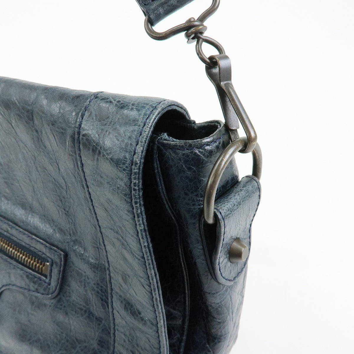BALENCIAGA Classic Neo Folk Leather Shoulder Bag Dark Navy 285346