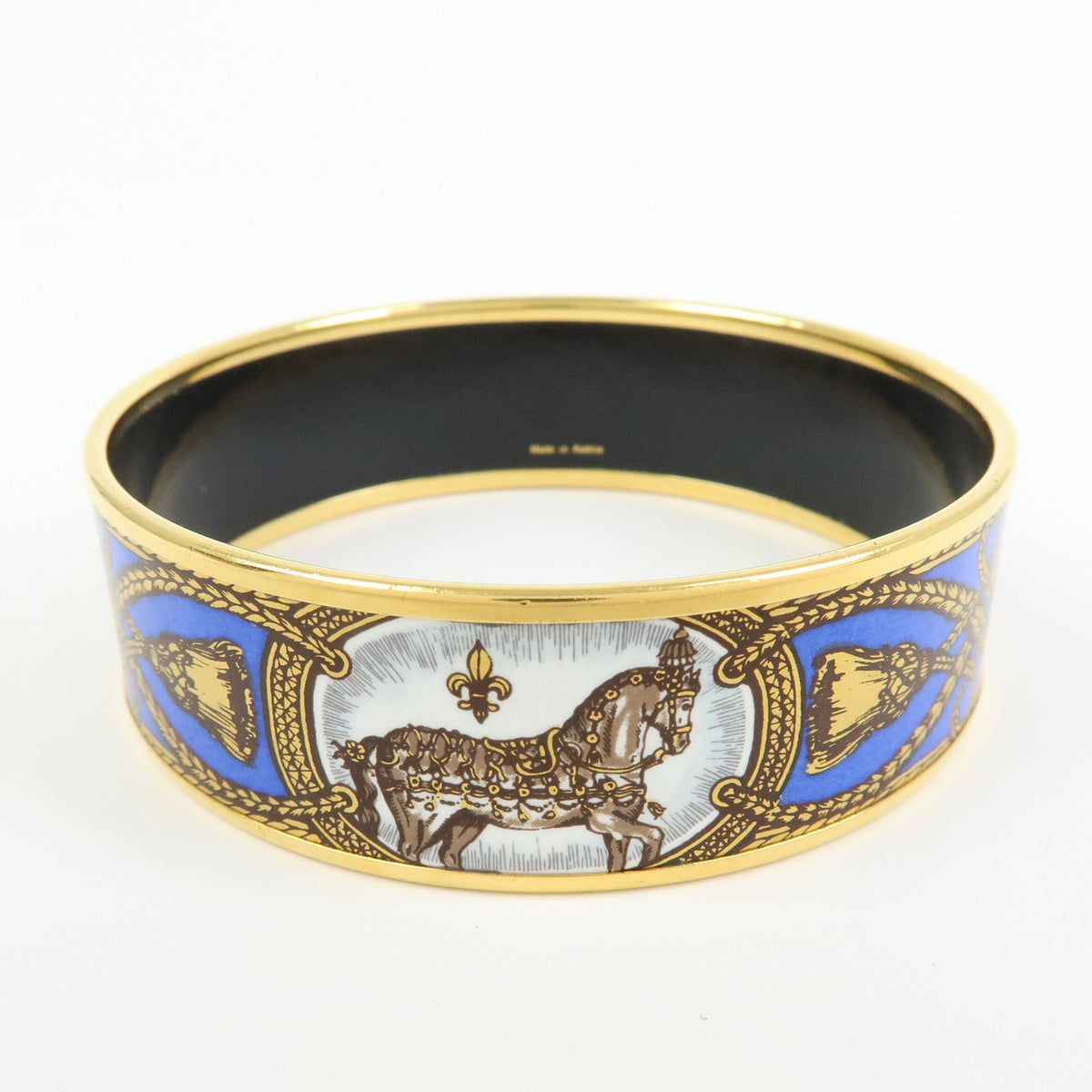 HERMES Email GM Gold Plated Bracelet Bangle Blue Gold