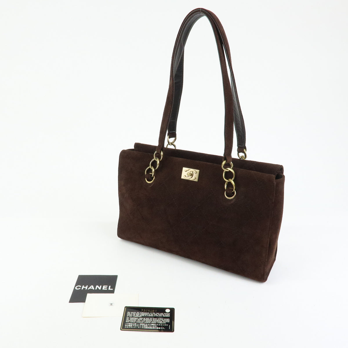 CHANEL COCO Mark Suede Tote Bag Shoulder Bag Brown