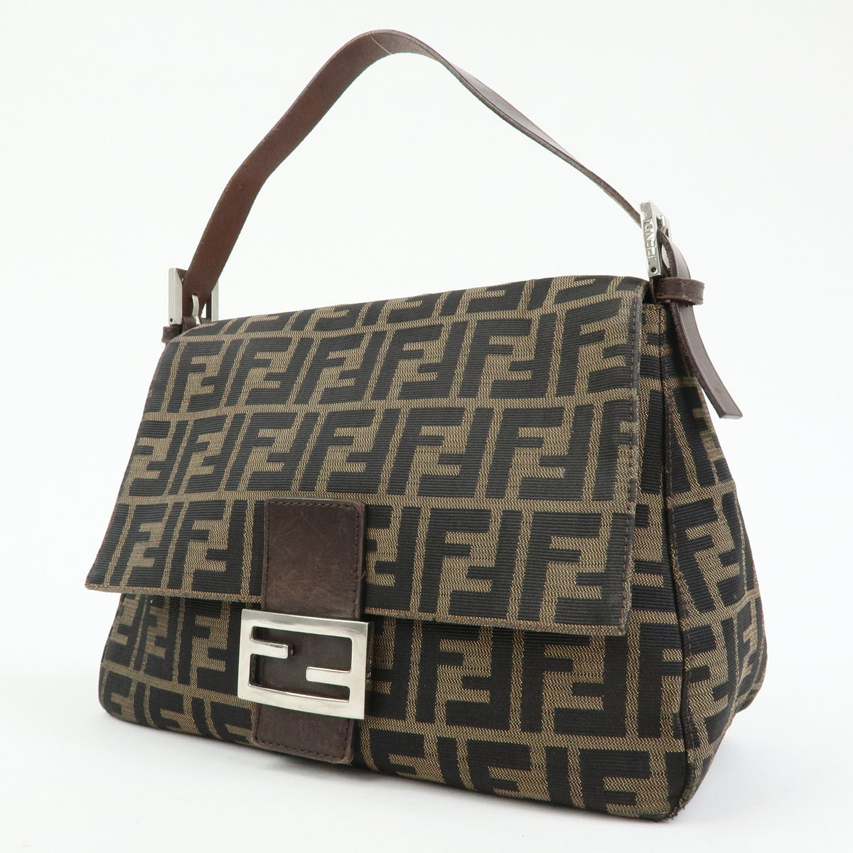 FENDI Zucca Mamma Baguette Canvas Leather Shoulder Bag Brown 26325