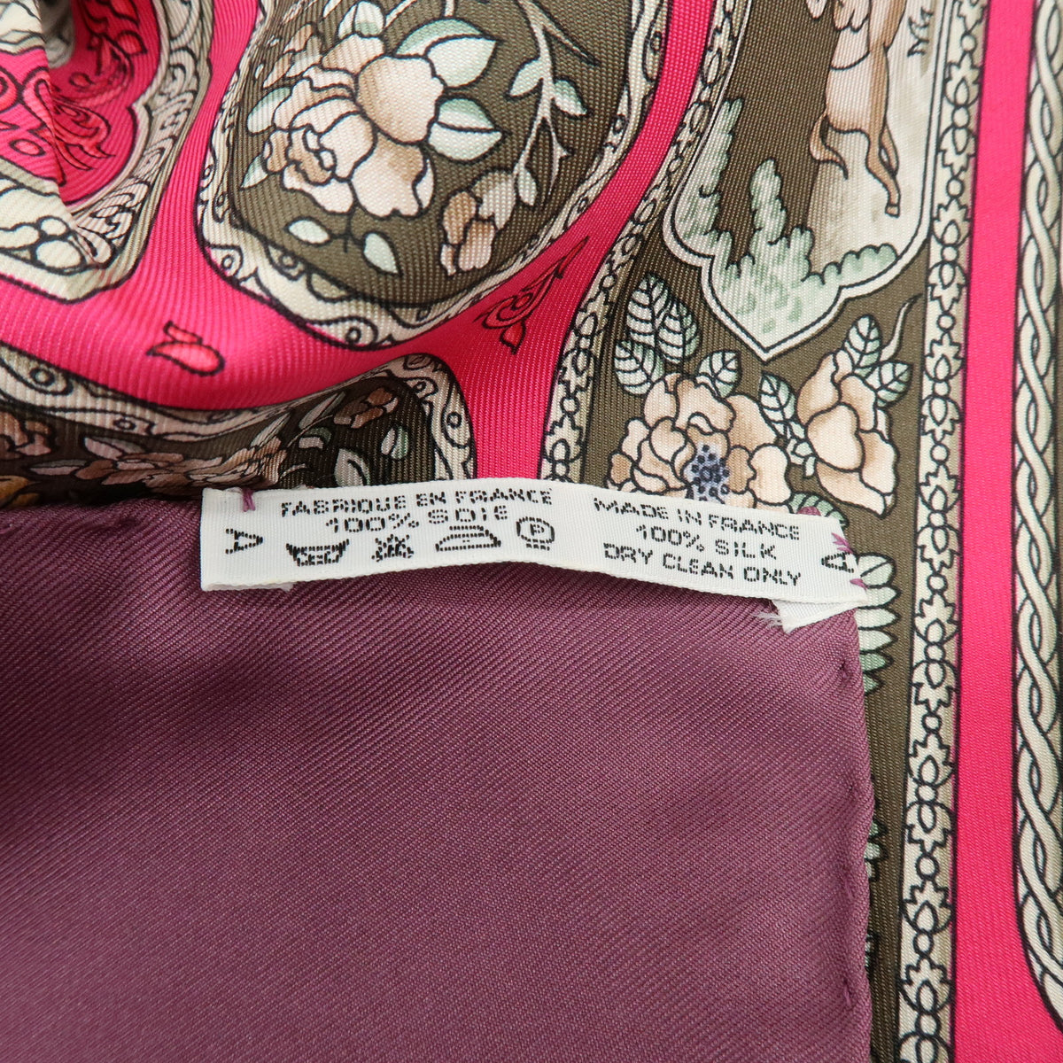 HERMES Carre 90 Silk 100% Scarf QALAMDAN Purple Brown Blue