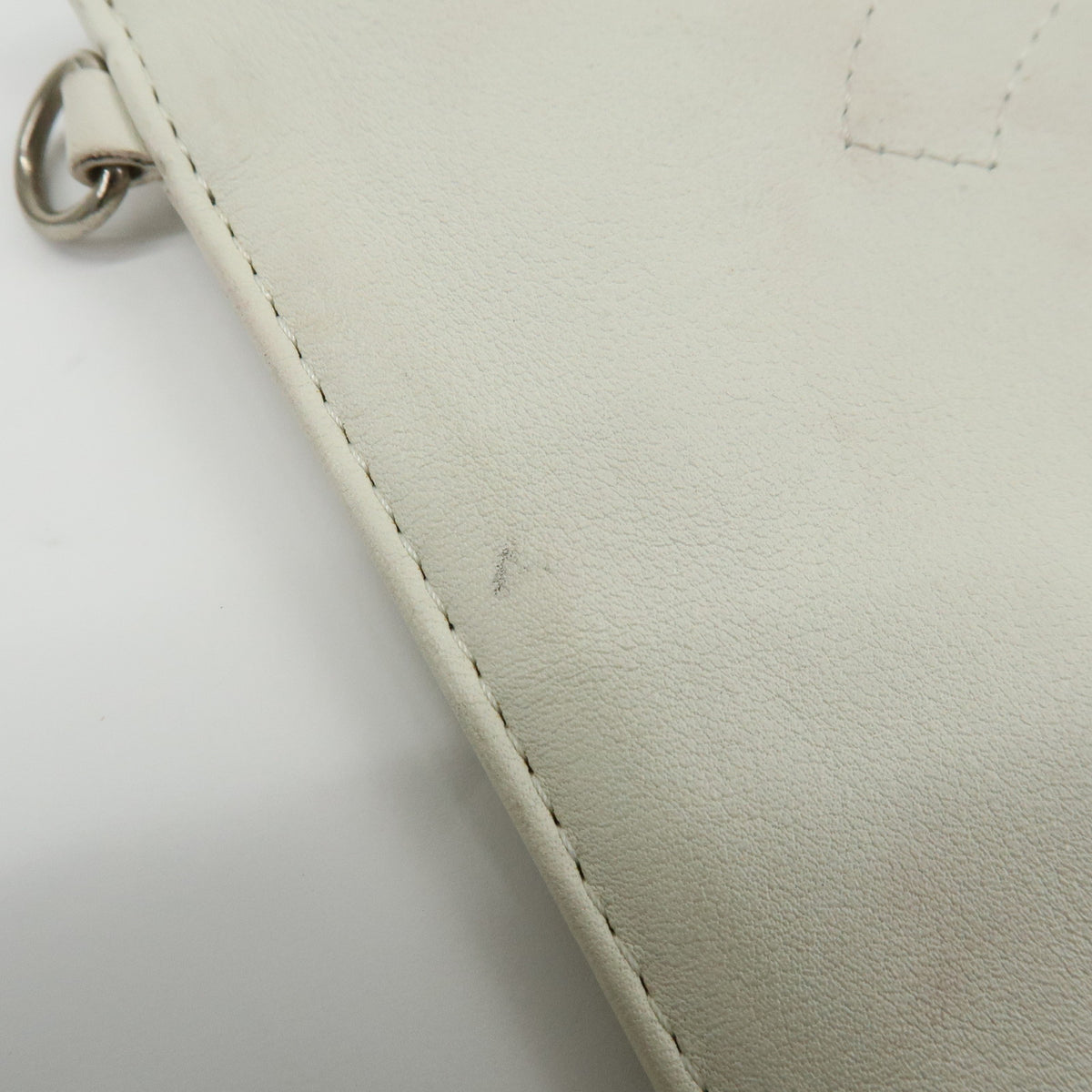 CHANEL COCO Mark Leather Cosmetic Pouch Flat Pouch White