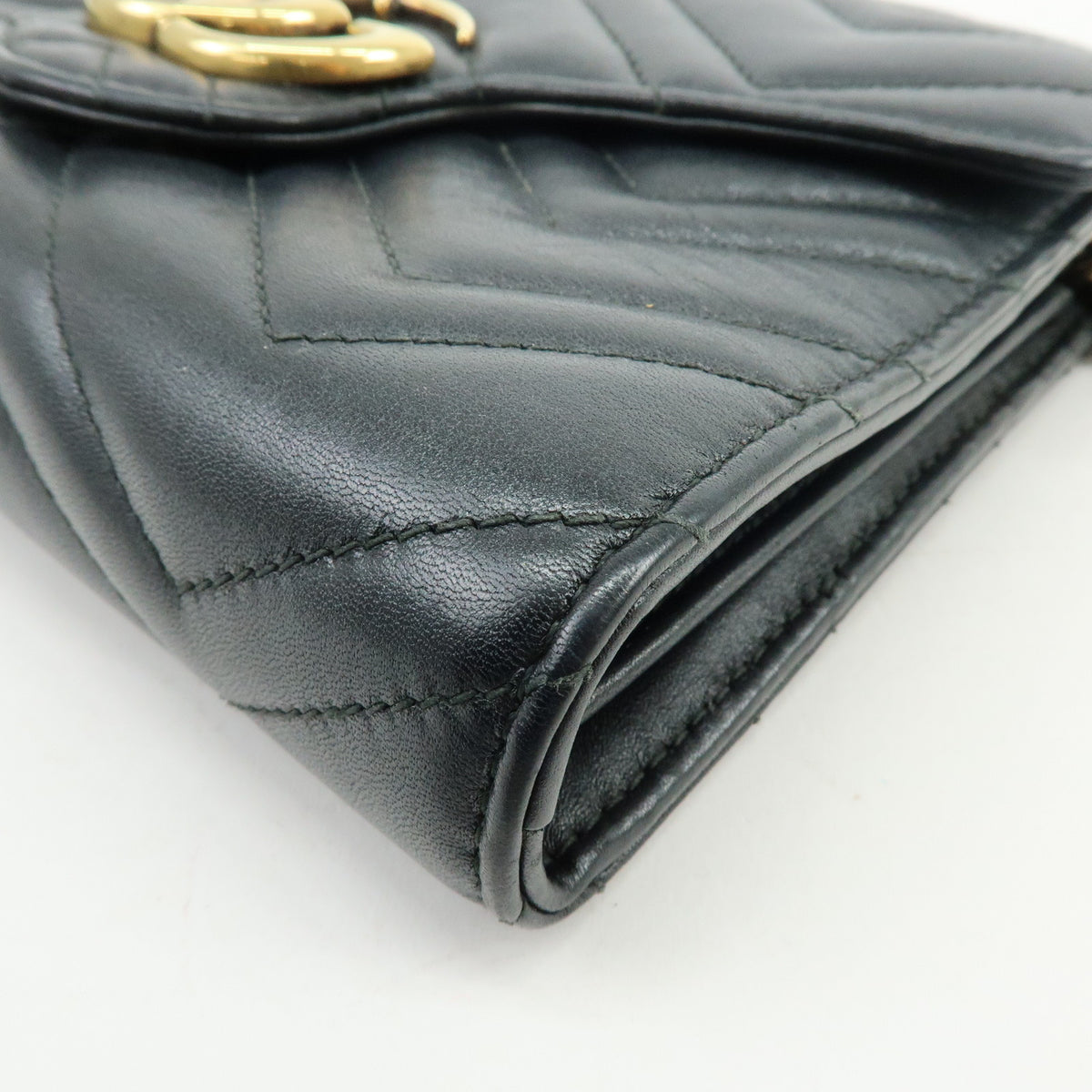 GUCCI GG Marmont Double G Leather Chain Shoulder Bag Black 474575