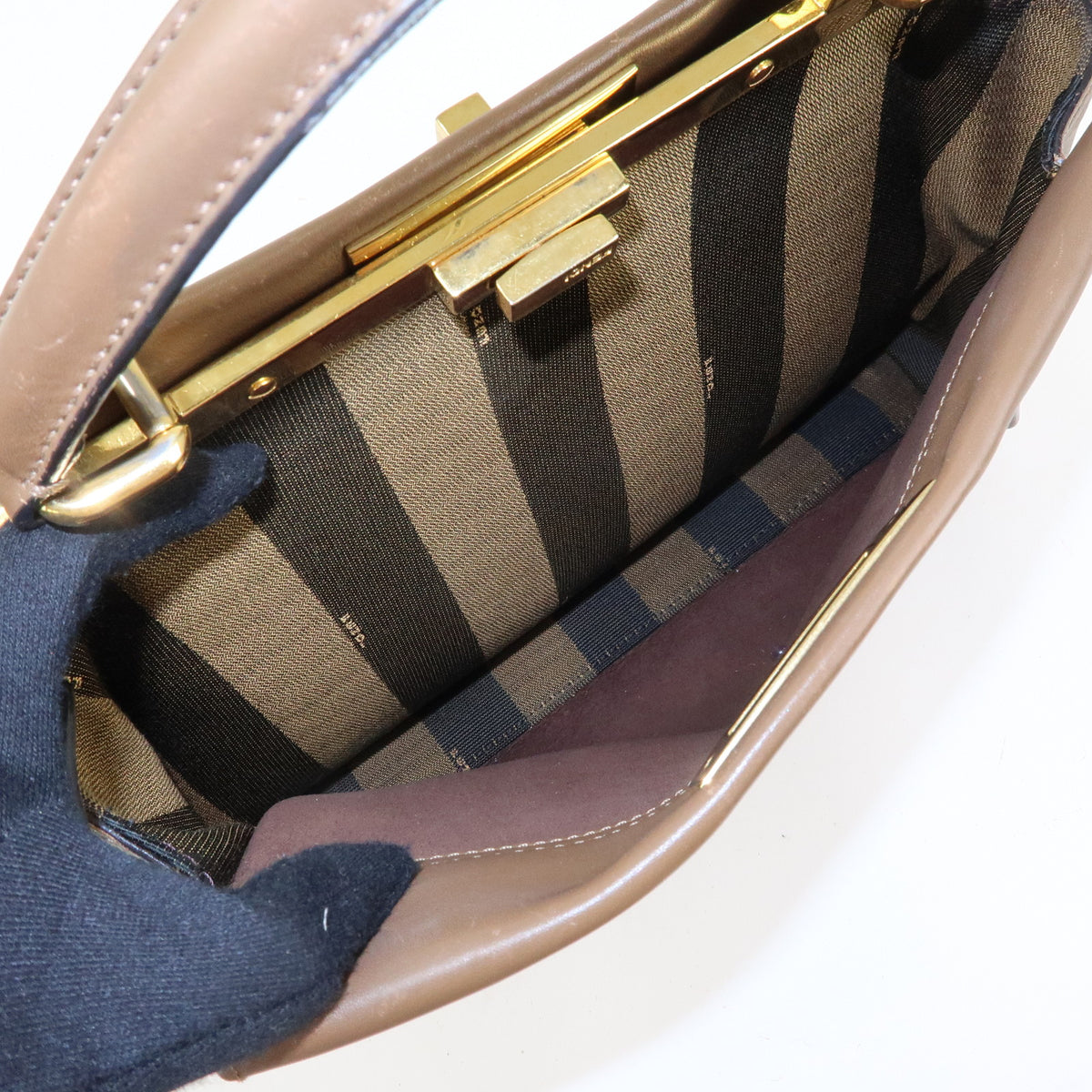 FENDI Peekaboo Medium Leather 2Way Hand Bag Shoulder Bag Brown 8BN290