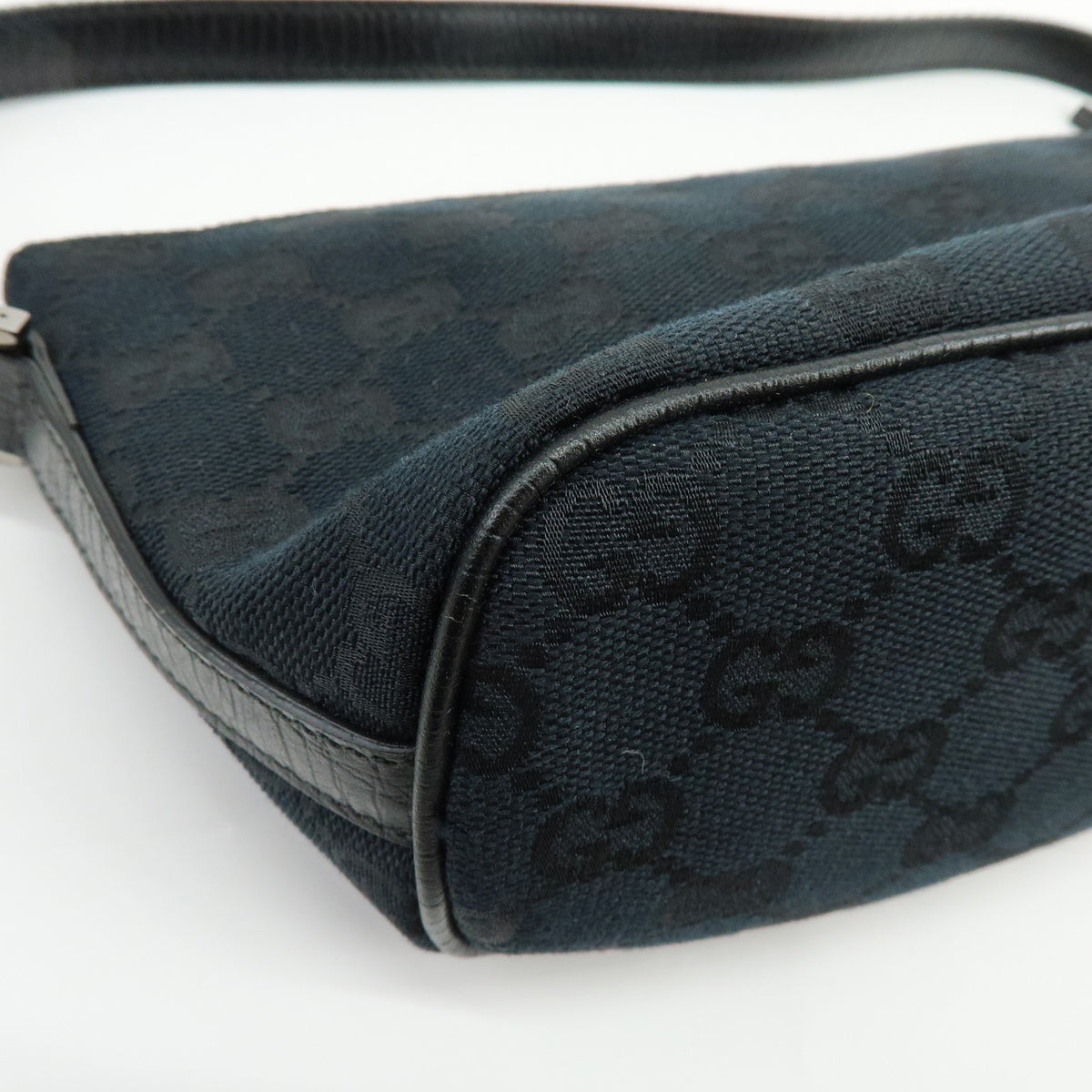 GUCCI Boat Bag Sherry GG Canvas Leather Hand Bag Pouch Black 141809