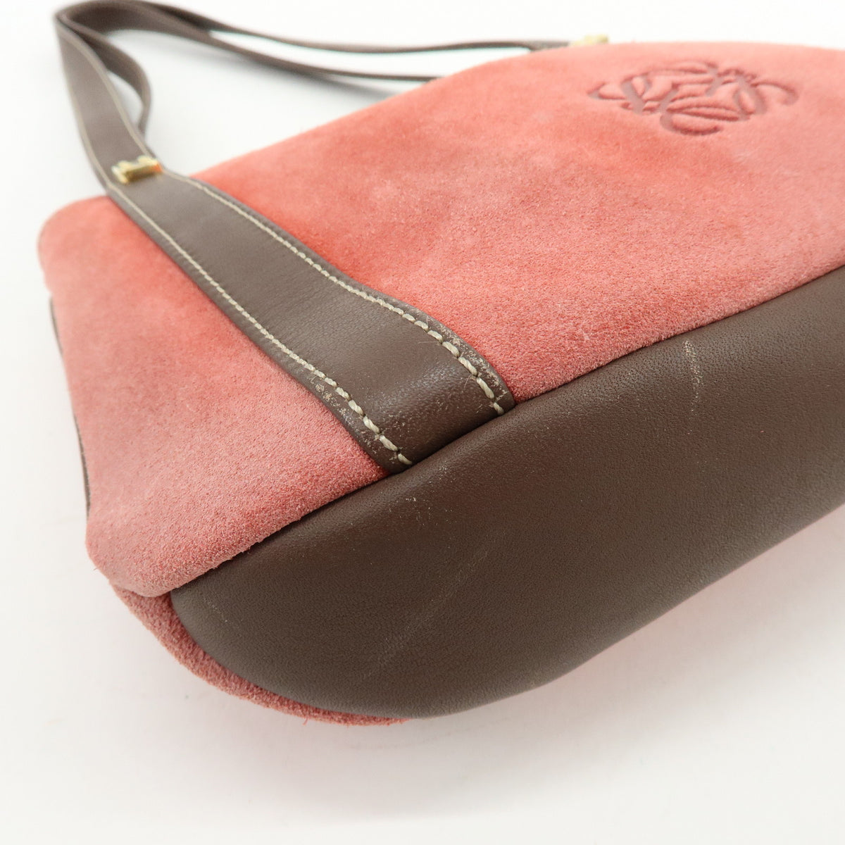 LOEWE Anagram Suede Leather Mini Hand Bag Tote Shoulder Bag Red