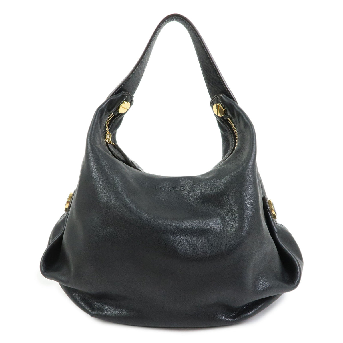 LOEWE Logo Leather Shoulder Bag Hand Bag Black