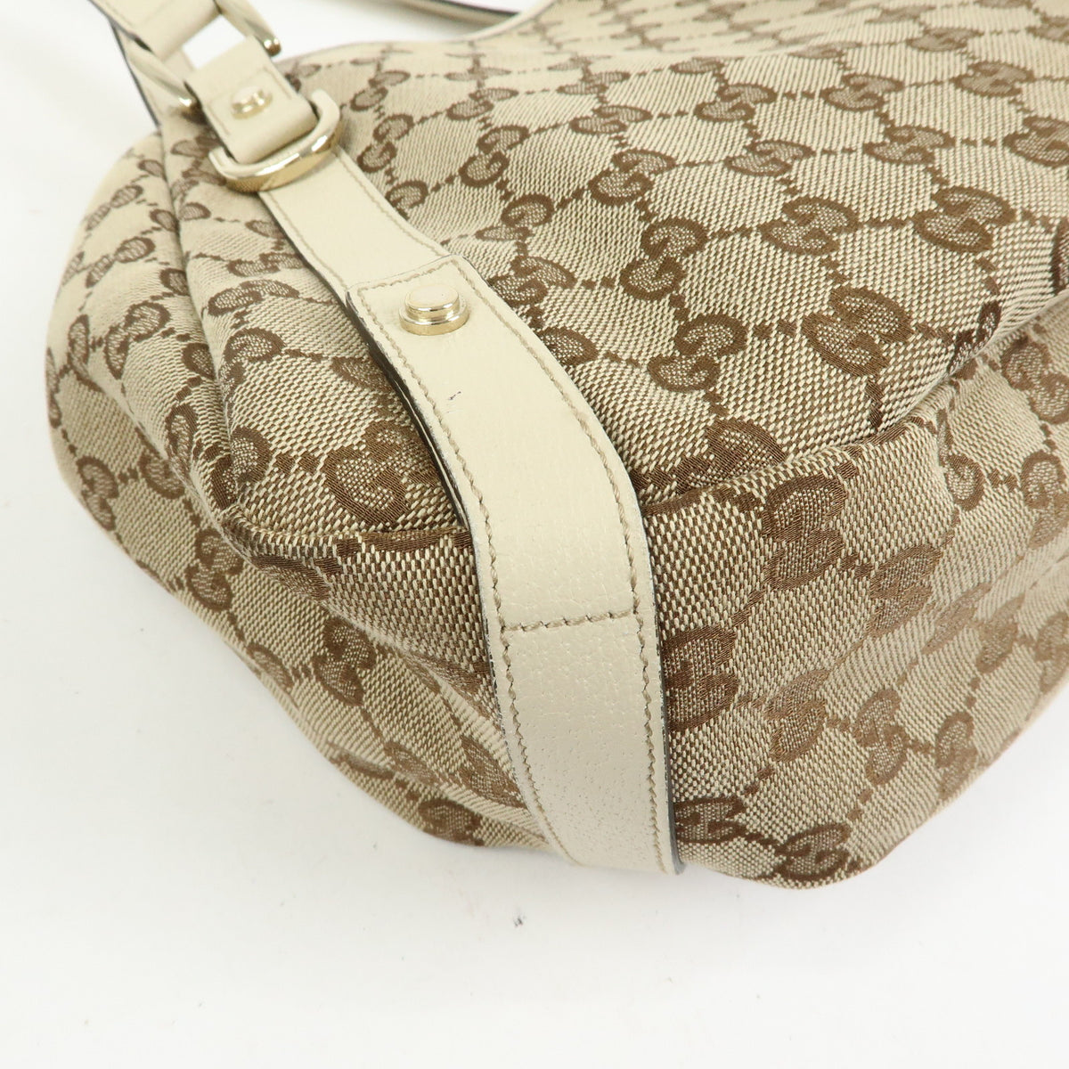 GUCCI Abbey GG Canvas Leather Tote Bag Hand Bag Beige Ivory 130736