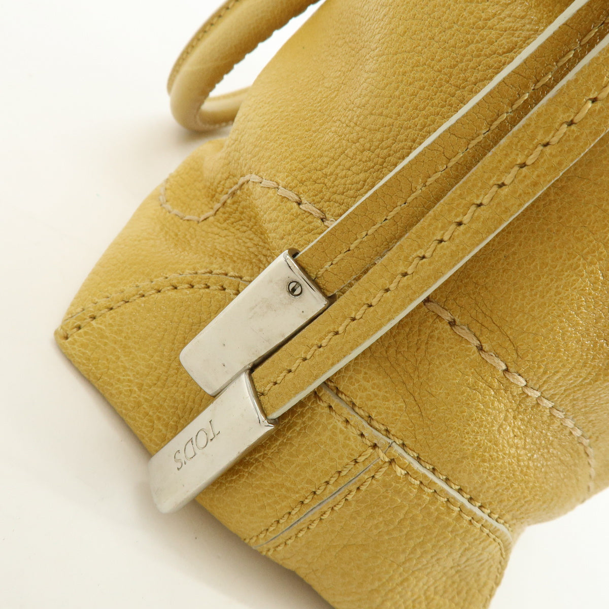 TOD'S  Leather Tote Bag Shoulder Bag Hand Bag Stitches Mustard