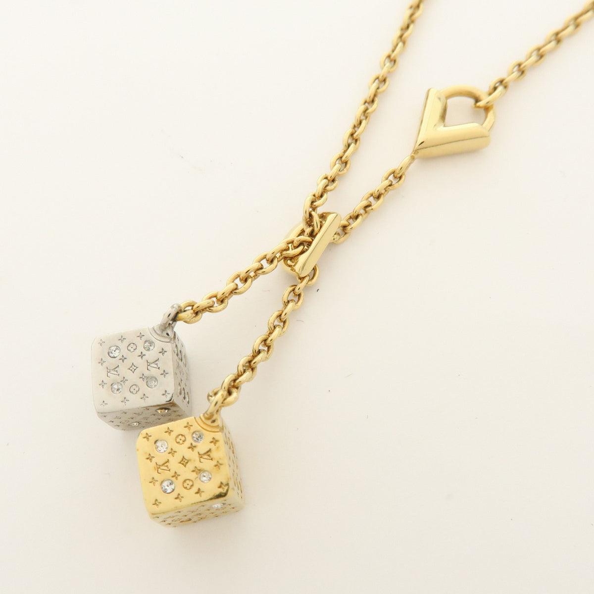 Louis Vuitton Luckygram Gold Plated Rhinestone Necklace Gold M62804