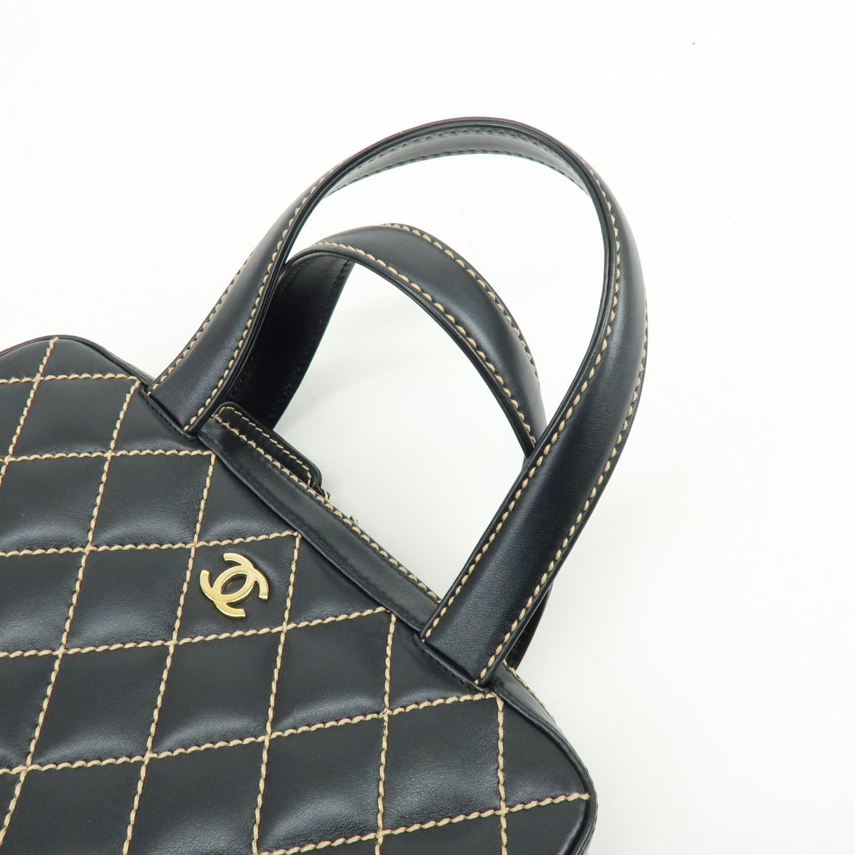CHANEL Wild Stitch COCO Mark Calf Skin Hand Bag Black A14693