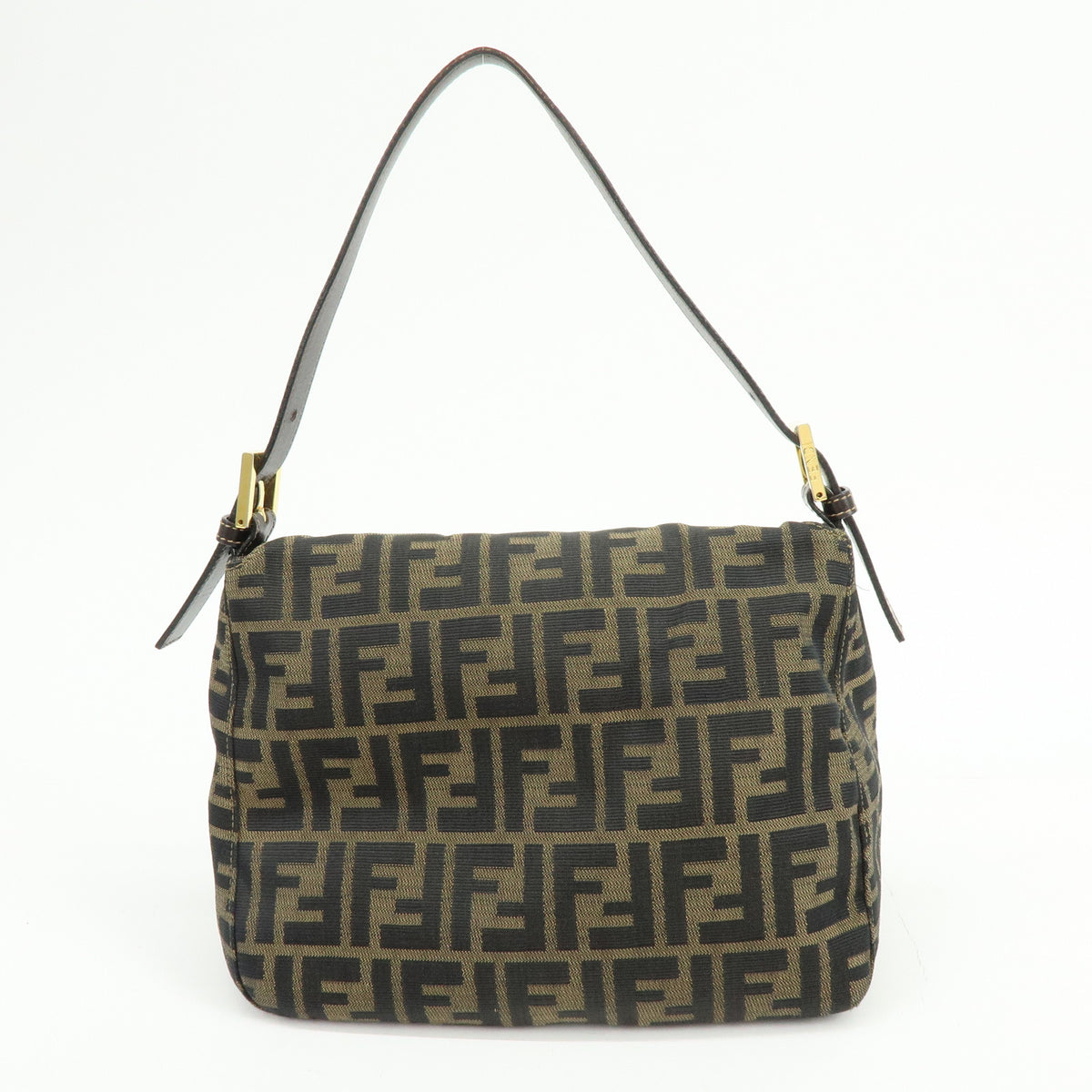 FENDI Zucca Jaquard Canvas Leather Shoulder Bag Hand Bag Brown