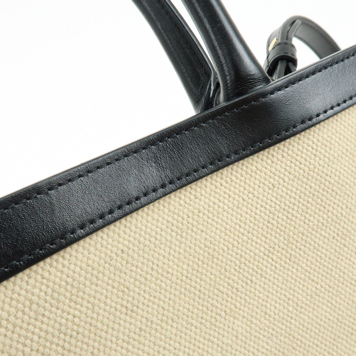 CELINE Small Verical Cabas Canvas Leather 2WAY Bag Tote Bag Beige Black