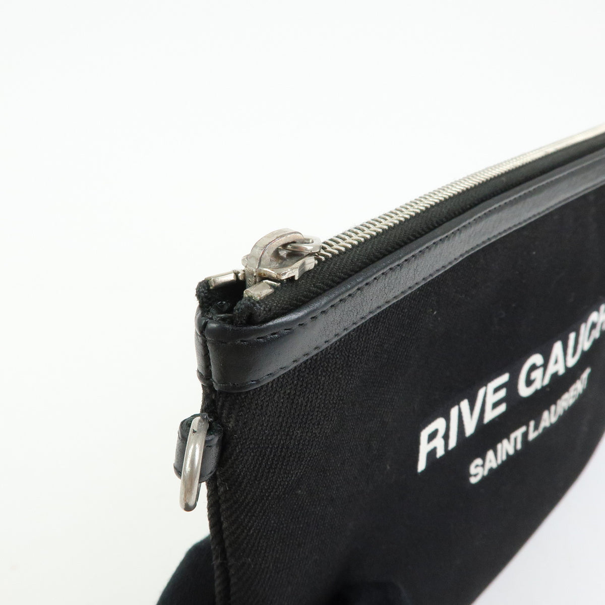 SAINT LAURENT PARIS Rive Gauche Clutch Bag Pouch Black White 565722