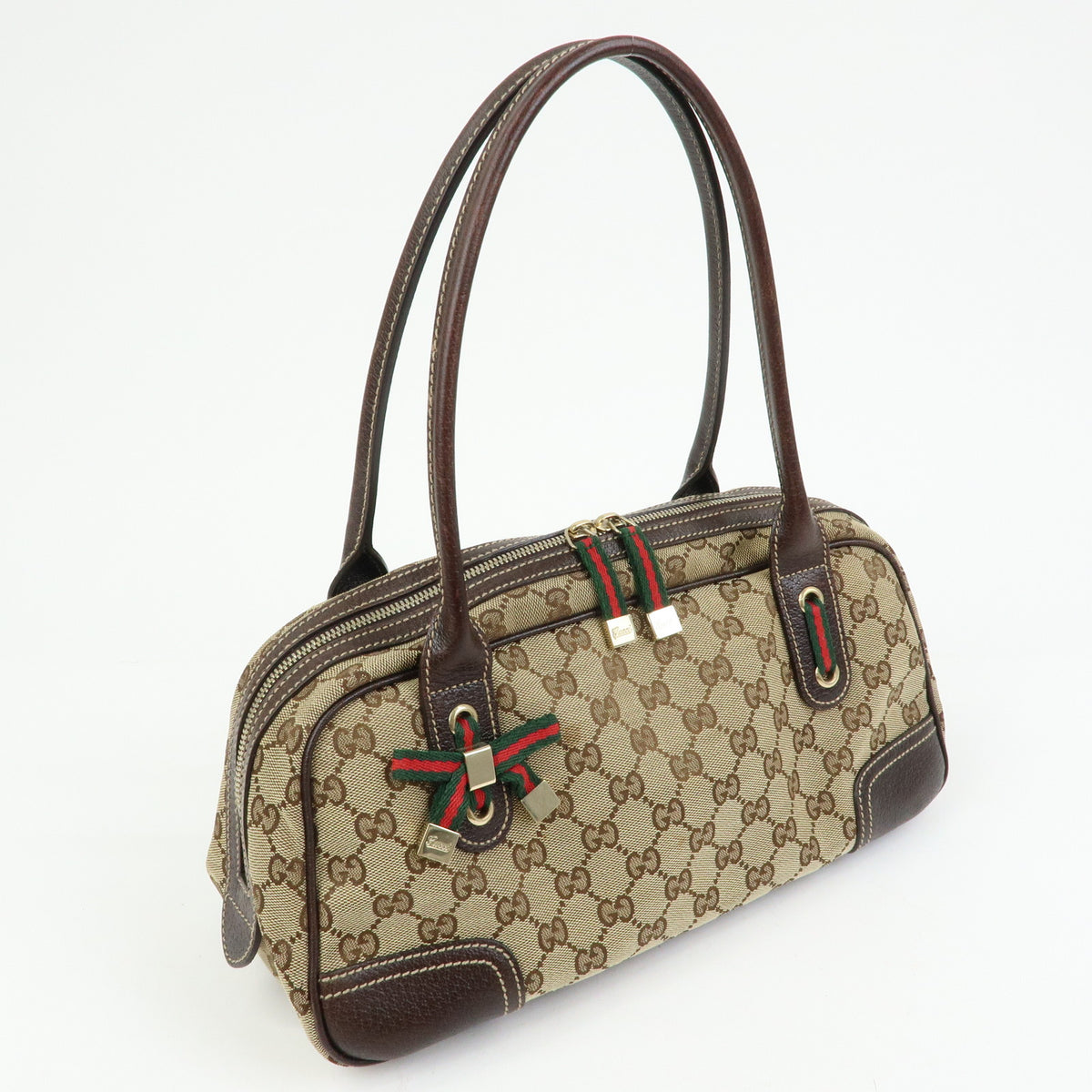 GUCCI Princy Sherry GG Canvas Leather Boston Bag Beige Brown 161720