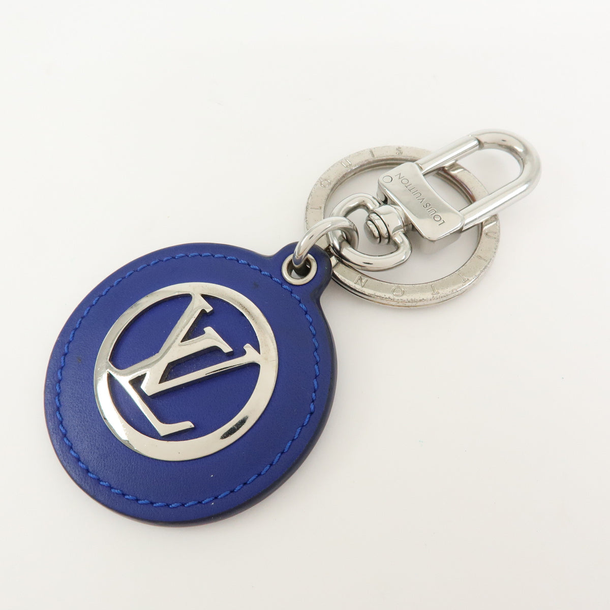 Louis Vuitton Porte Cles Padded Circle Leather Key Chain Blue M00744