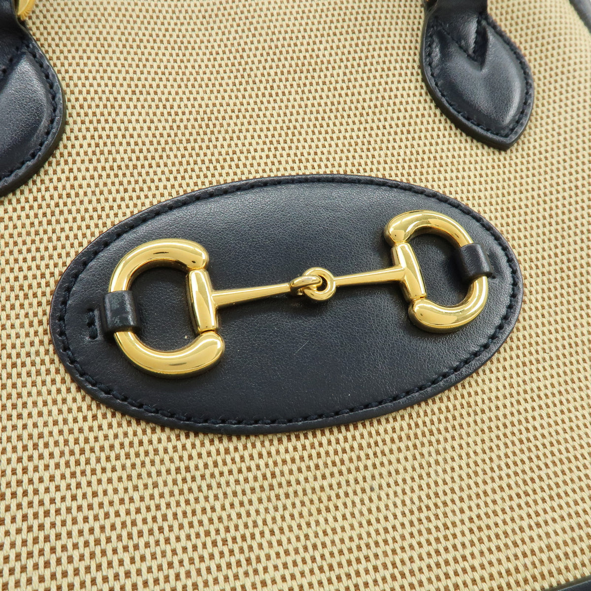 GUCCI Horsebit 1955 Small Top Handle 2Way Hand Bag Beige Navy 621220