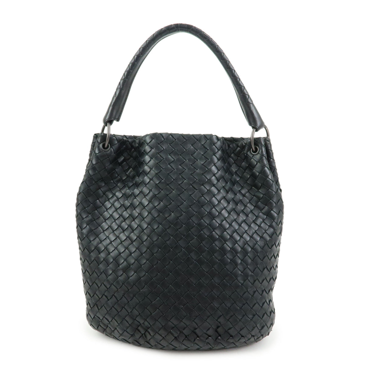 BOTTEGA VENETA Intrecciato Leather Bucket Bag Hand Bag Black 255690