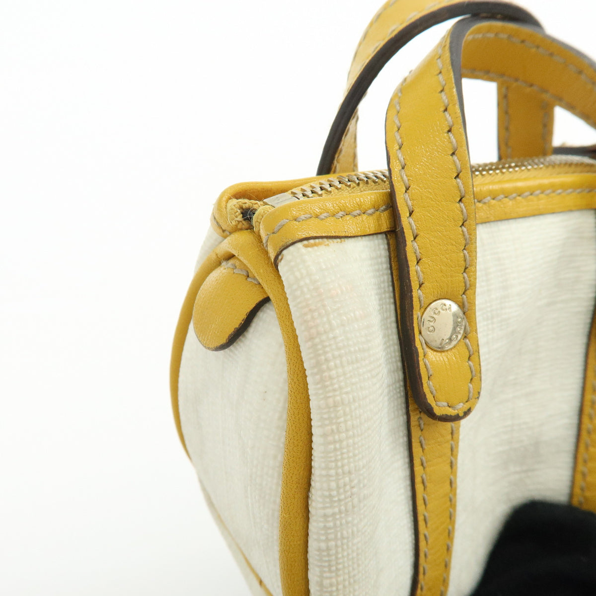 GUCCI GG Supreme Leather Mini Boston Bag Charm White Yellow 198338