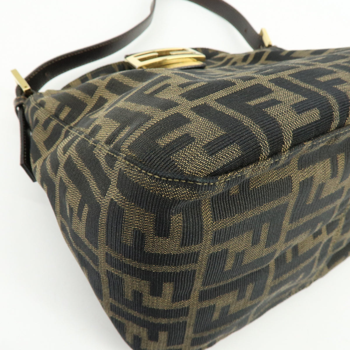 FENDI Zucca Jaquard Canvas Leather Shoulder Bag Hand Bag Brown