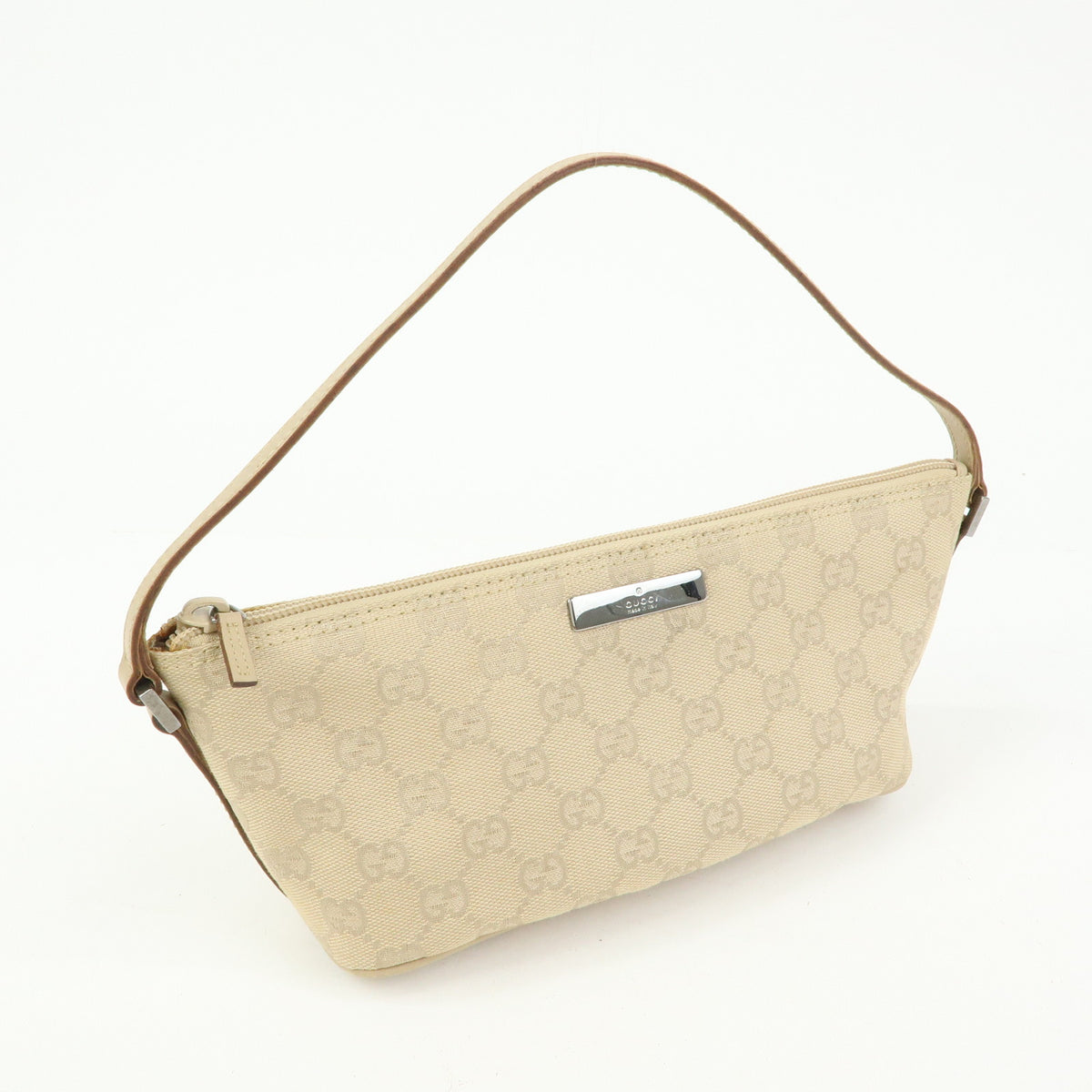 GUCCI Boat Bag GG Canvas Hand Bag Accessory Pouch Beige 07198