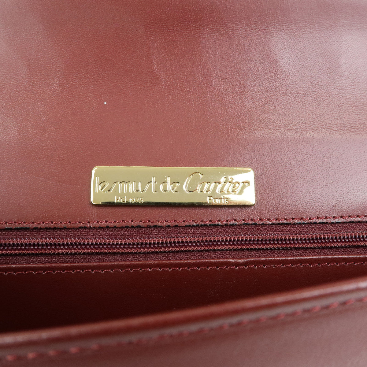 Cartier Must de Cartier Leather Clutch Bag Flat Pouch Bordeaux Wine Red