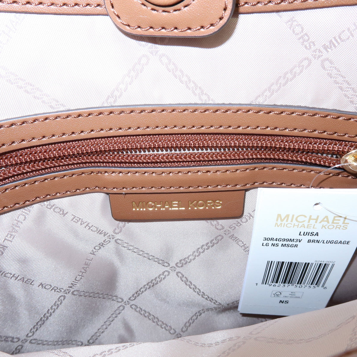 MICHAEL KORS LUISA Large Signature Logo Shoulder Bag Brown 30R4G99M3V
