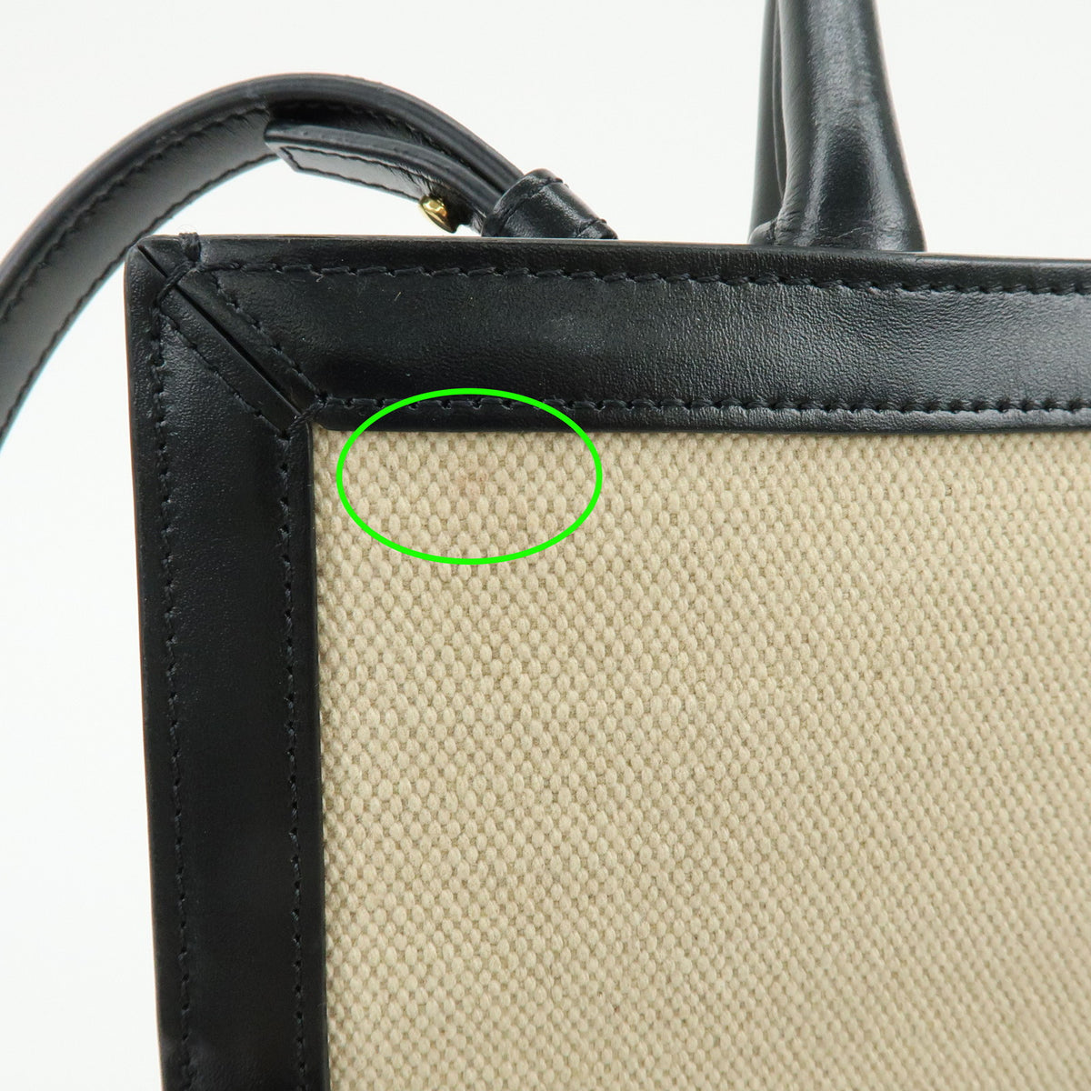 CELINE Small Verical Cabas Canvas Leather 2WAY Bag Tote Bag Beige Black