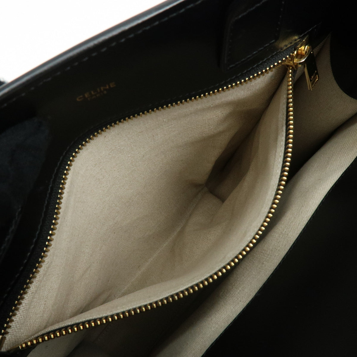 CELINE Small Verical Cabas Canvas Leather 2WAY Bag Tote Bag Beige Black