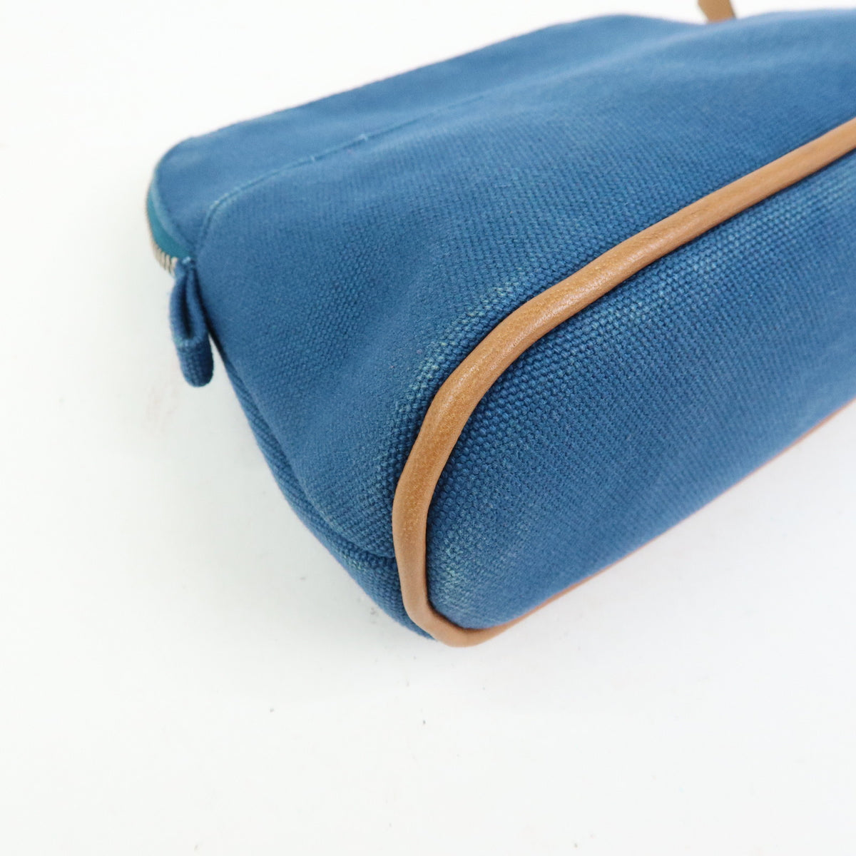 HERMES Bolide Mini Cotton Leather Cosmetic Pouch Blue